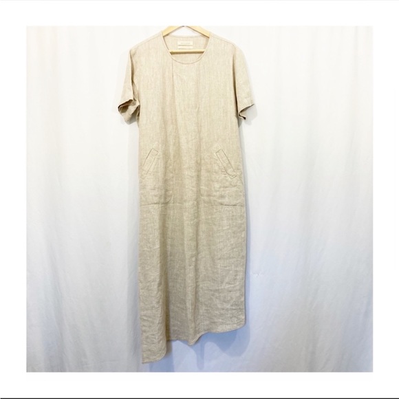 Elegant Beige Linen Dress - Picture 4 of 12